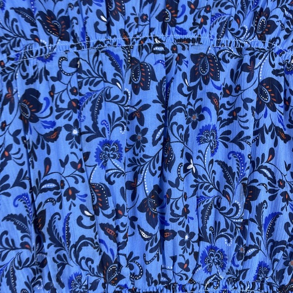 Old Navy Blue Floral Smocked Waist Babydoll Blouse Womens XXL‎ Peasant Top Boho - Picture 12 of 12